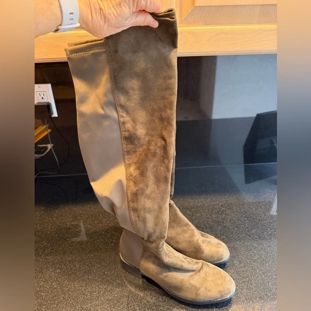 Catherine Malandrino Over The Knee Jude Olive Green Boots Zip Low Heel